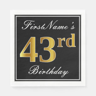 Elegant, Faux Gold 43rd Birthday + Custom Name Napkin