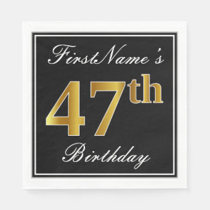 Elegant, Faux Gold 47th Birthday + Custom Name Napkin