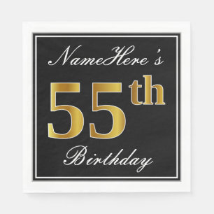 Elegant, Faux Gold 55th Birthday + Custom Name Napkin