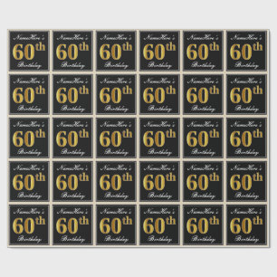 Elegant, Faux Gold 60th Birthday + Custom Name Wrapping Paper