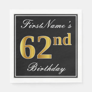 Elegant, Faux Gold 62nd Birthday + Custom Name Napkin