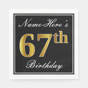 Elegant, Faux Gold 67th Birthday + Custom Name Napkin