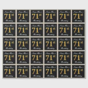 Elegant, Faux Gold 71st Birthday + Custom Name Wrapping Paper