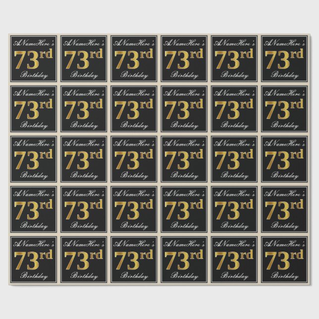 Elegant, Faux Gold 73rd Birthday + Custom Name Wrapping Paper (Flat)