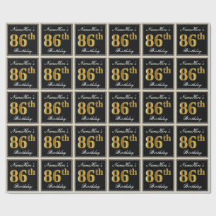 Elegant, Faux Gold 86th Birthday + Custom Name Wrapping Paper