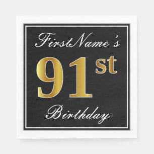Elegant, Faux Gold 91st Birthday + Custom Name Napkin
