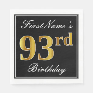Elegant, Faux Gold 93rd Birthday + Custom Name Napkin