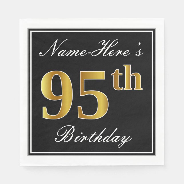 Elegant, Faux Gold 95th Birthday + Custom Name Napkin (Front)