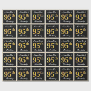 Elegant, Faux Gold 95th Birthday + Custom Name Wrapping Paper