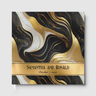 Elegant Faux Gold and Black Marbled Wedding Guest Book