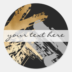 elegant faux gold and grey brushstrokes classic round sticker