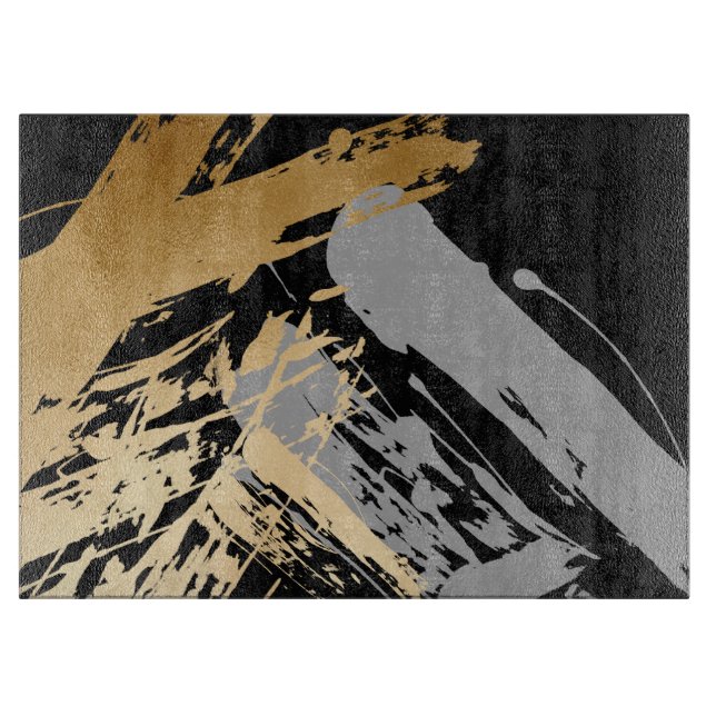 elegant faux gold and grey brushstrokes cutting board (Front)