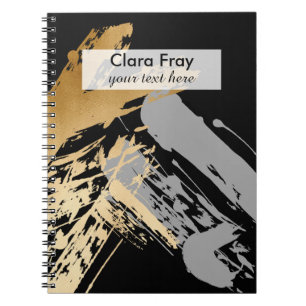 elegant faux gold and grey brushstrokes notebook
