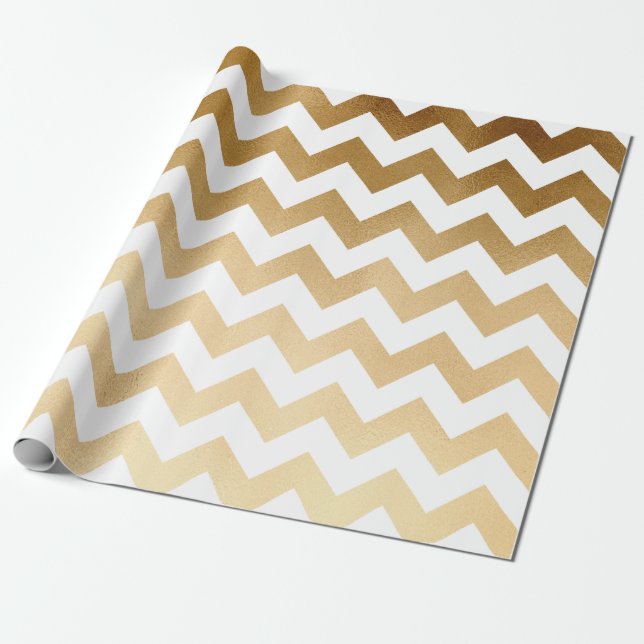 elegant faux gold and white chevron pattern wrapping paper (Unrolled)