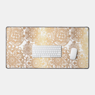 Elegant Faux Gold and White Mandala Pattern Desk Mat