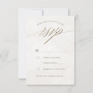 Elegant Faux Gold & Beige Wedding RSVP Card