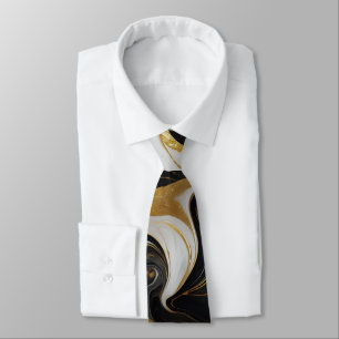 Elegant Faux Gold, Black and White Marbled Tie