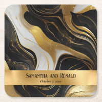 Elegant Faux Gold, Black and White Marbled Wedding