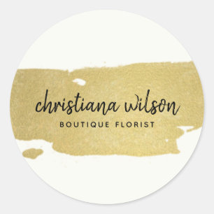 ELEGANT FAUX GOLD BLACK BRUSH STROKE CALLIGRAPHY CLASSIC ROUND STICKER