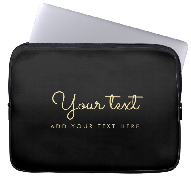 Elegant Faux Gold & Black Handwritten Name Trendy Laptop Sleeve (Front)