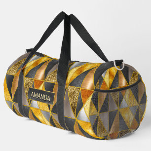 Elegant faux gold black silver geometric triangles duffle bag