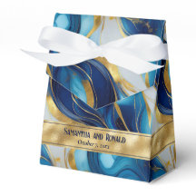 Elegant Faux Gold, Blue & White Marble Favour Boxe