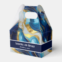 Elegant Faux Gold, Blue & White Marble Favour Boxe
