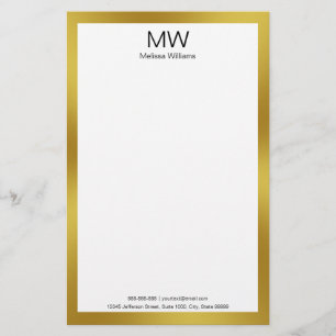 Elegant Faux Gold Border Monogram Business Stationery