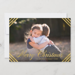 Elegant Faux Gold Borders Merry Christmas Photo Holiday Card