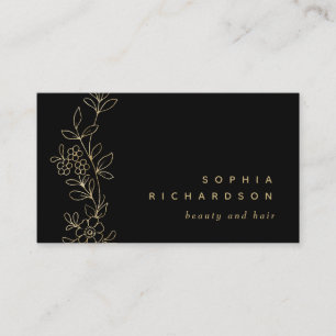 Elegant Faux Gold Botanical on Black Business Card