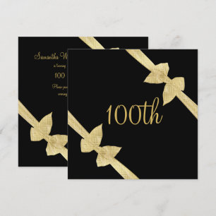 Elegant Faux Gold Bows 100th Birthday Invitation