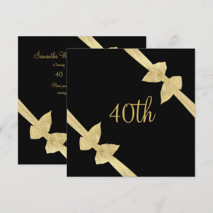 Elegant Faux Gold Bows 40th Birthday Invitation