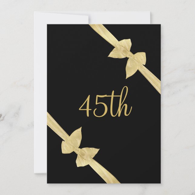 Elegant Faux Gold Bows 45th Birthday Invitation (Front)