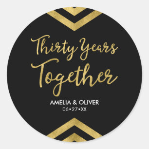 Elegant Faux Gold Chevron 30th Wedding Anniversary Classic Round Sticker