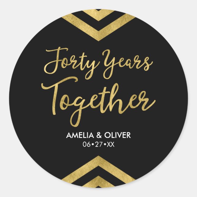 Elegant Faux Gold Chevron 40th Wedding Anniversary Classic Round Sticker (Front)