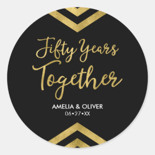 Elegant Faux Gold Chevron 50th Wedding Anniversary Classic Round Sticker