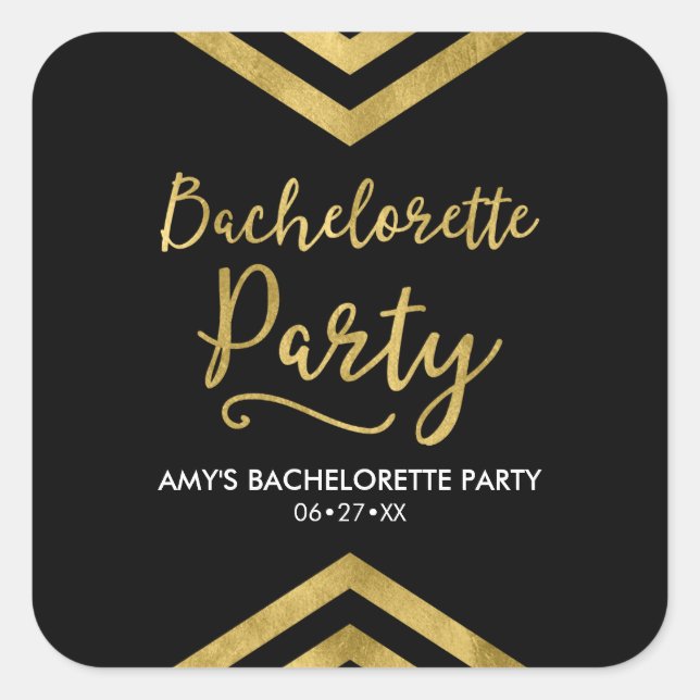 Elegant Faux Gold Chevron Bachelorette Party Square Sticker (Front)