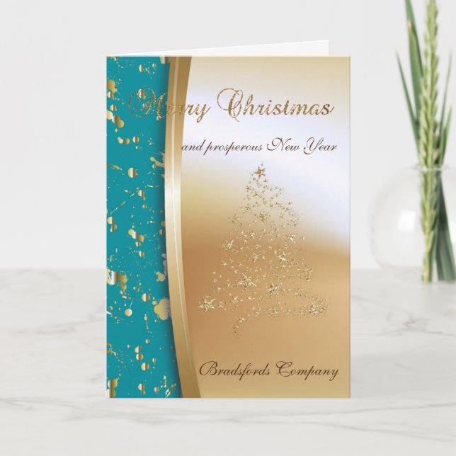 Elegant Faux Gold Christmas Tree,Company Holiday Card (Front)