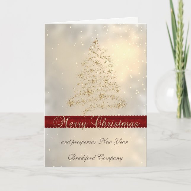 Elegant Faux Gold Christmas Tree,Corporate Holiday Card (Front)