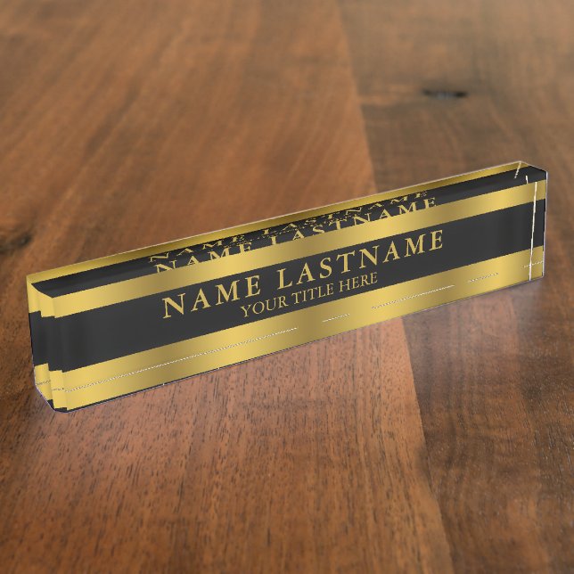 Elegant Faux Gold Classic Name Title Black Nameplate (Side)