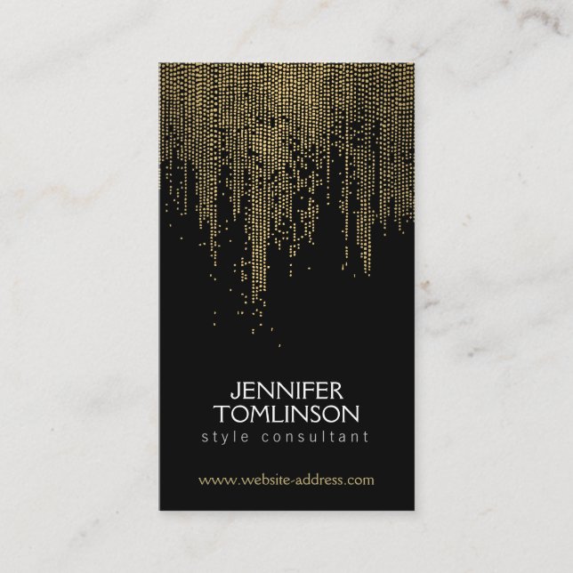 Elegant Faux Gold Confetti Dots Pattern Black II Business Card (Front)