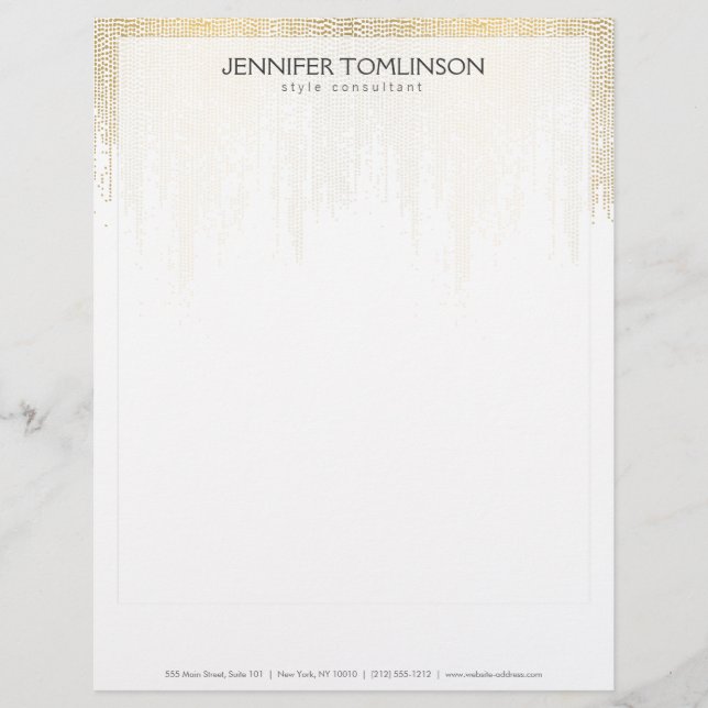 Elegant Faux Gold Confetti Dots Pattern Black II Custom Letterhead (Front)