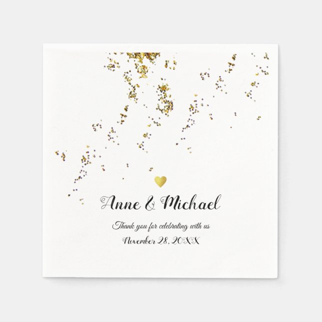 elegant faux gold confetti (falling dots) wedding napkin (Front)