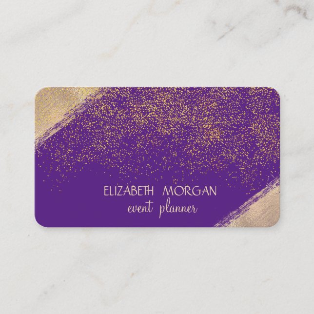 Elegant  Faux Gold Confetti , Violet Business Card (Front)