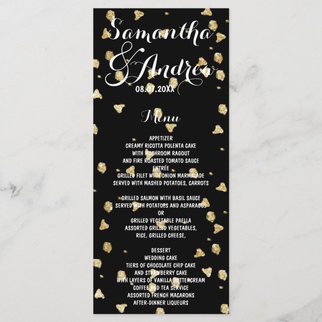 Elegant faux gold confetti wedding menu (Front)