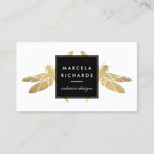 Elegant Faux Gold Dragonfly Duo Business Card