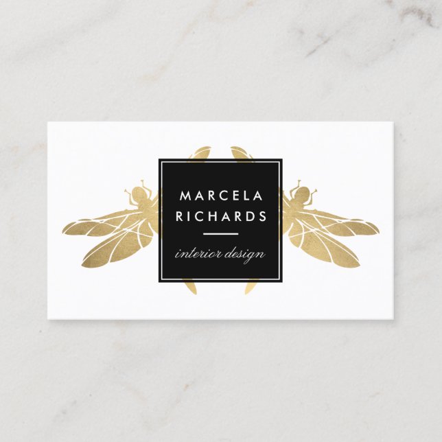 Elegant Faux Gold Dragonfly Duo Business Card (Front)