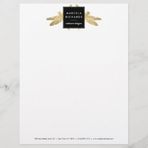 Elegant Faux Gold Dragonfly Duo Letterhead