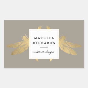 Elegant Faux Gold Dragonfly Duo on Taupe Rectangular Sticker