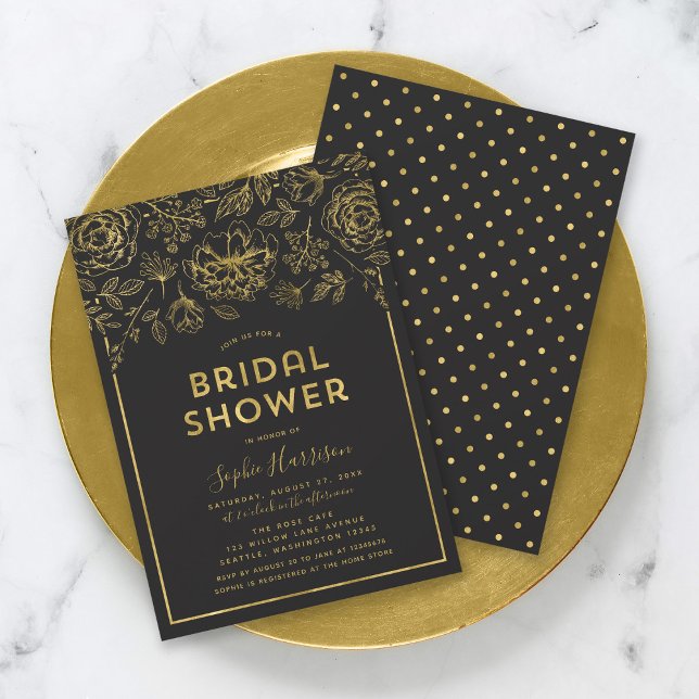 Elegant Faux Gold Floral Bridal Shower Invitation (Creator Uploaded)